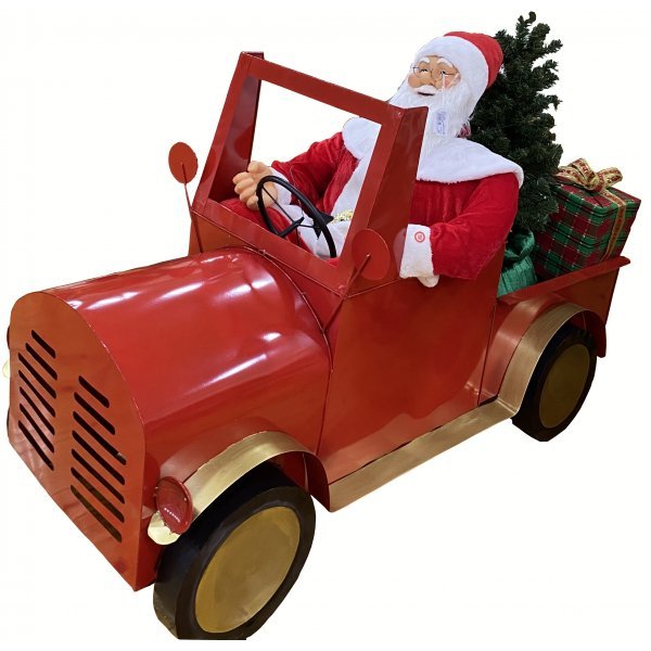 Χριστουγεννιάτικος Διακοσμητικός Άγιος Βασίλης σε Αυτοκίνητο με Ήχο και Κίνηση (160cm)
